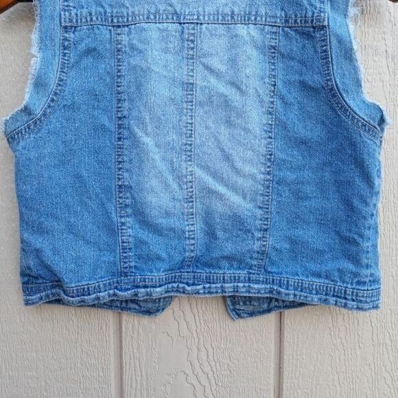 Vintage 80's Route 66 Distressed Raw Hem Light Wash Cropped Jean Vest Sz S - Picture 7 of 7
